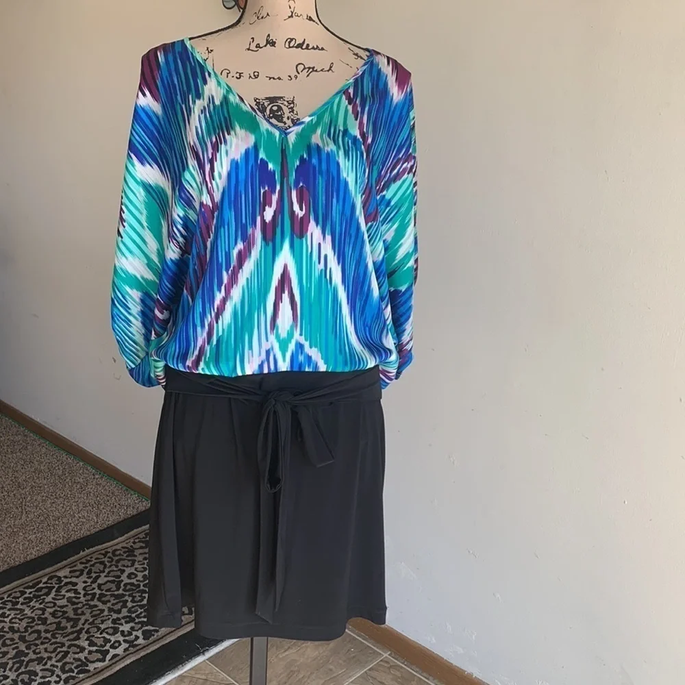 Bisou Bisou Multicolored V-Neck Dress Size 10